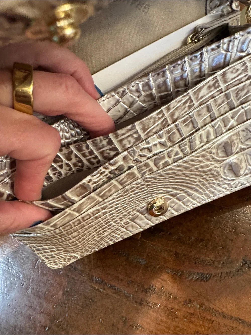 Brahmin Cream Croc-Embossed Crossbody Bag